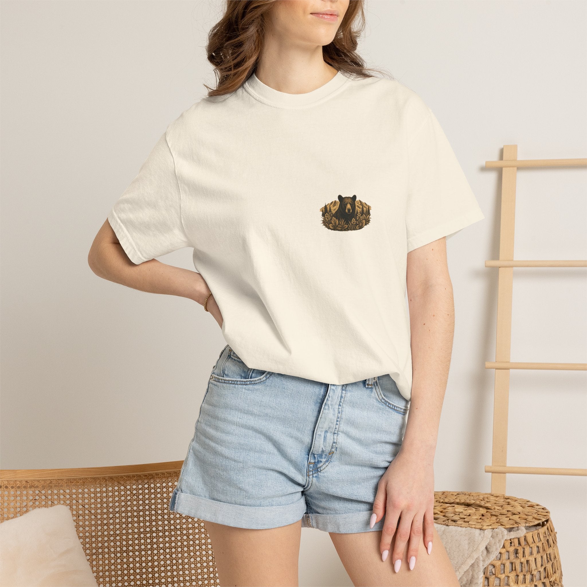 Spring Bruin bear graphic T-shirt | woodland mountain badge design