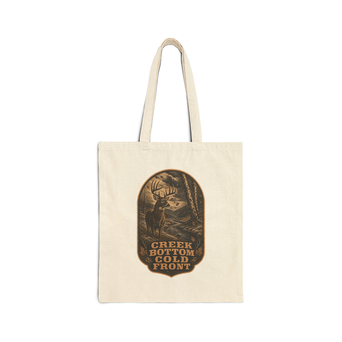 Creek Bottom Cold Front, Whitetail Hunting Canvas Tote Bag