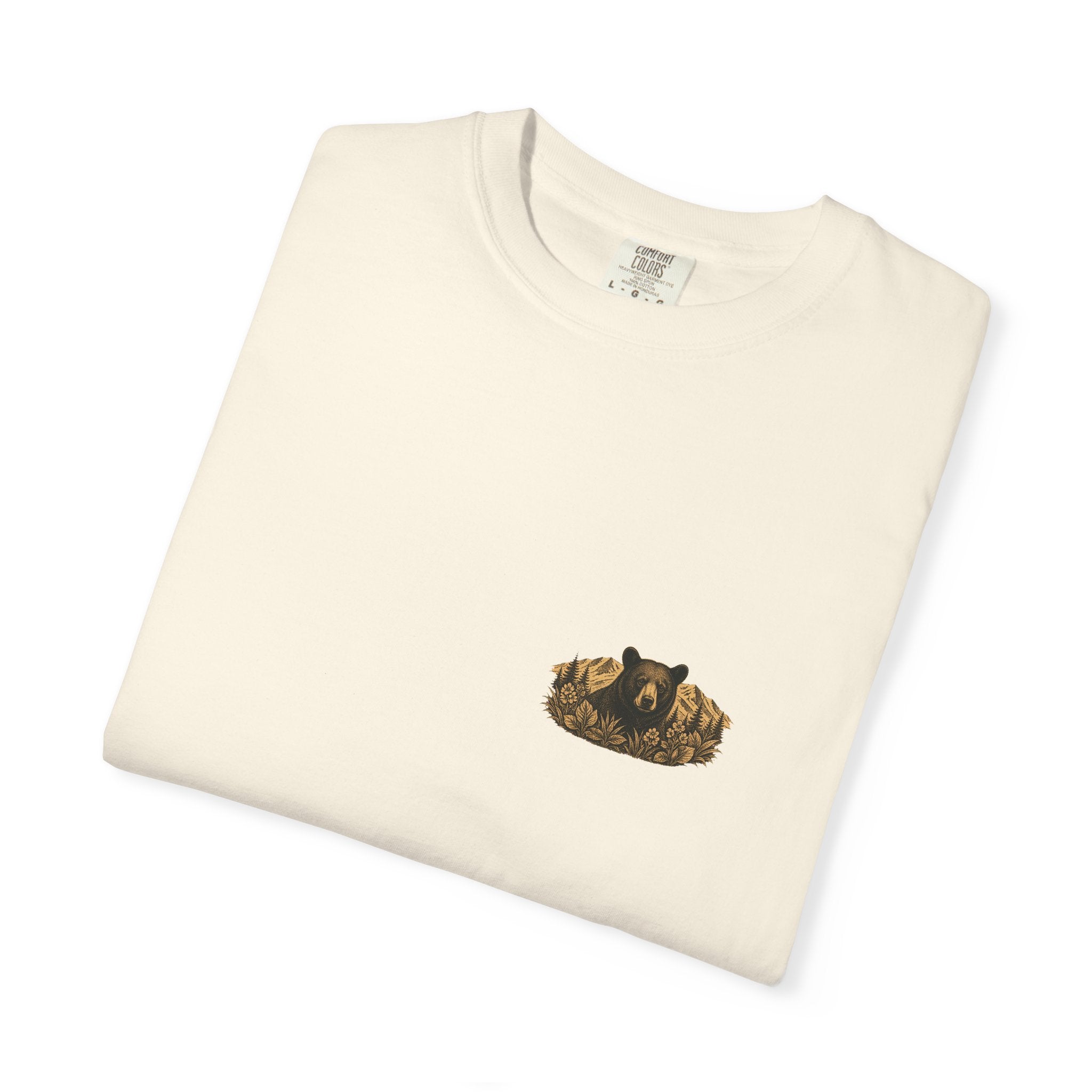 Spring Bruin bear graphic T-shirt | woodland mountain badge design