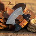 Two-Tone Damascus Ulu Knife – Wood & Resin Handle